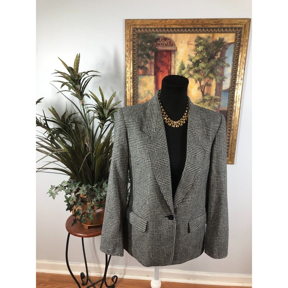 Vintage Koret Houndstooth Blazer‎ Women's 10 Gray Wool Plaid Career Minimalist